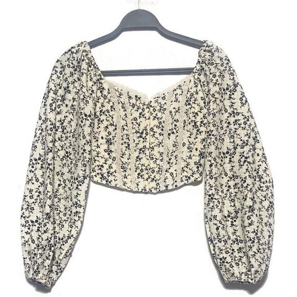 Altar’d State Prairie Crop Top Size XXS Smocked Balloon Sleeve Boho Puff Sleeves - Picture 1 of 9